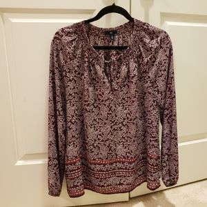 Purple print Gap v neck blouse w/bow